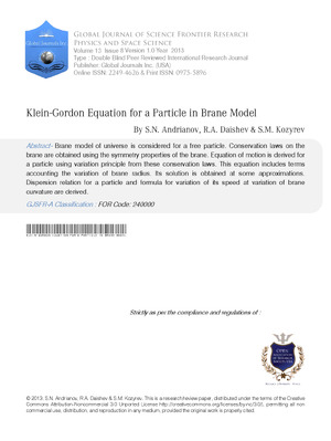 Klein-Gordon Equation for a Particle in Brane Model