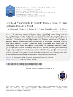 Livelihood Vulnerability to Climate Change based on Agro Ecological Regions of Nepal