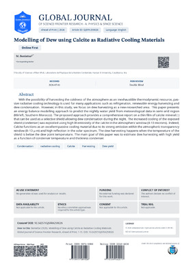 Modelling of Dew using Calcite as Radiative Cooling Materials