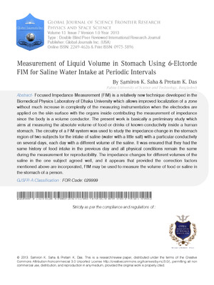 Measurement of Liquid Volume in Stomach using 6-Elctorde FIM for Saline Water Intake at Periodic Intervals