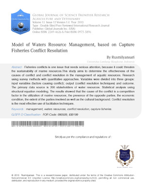 Model of  Waters Resource Management, based on Capture Fisheries Conflict Resolution