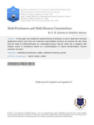 Multi-Presheaves and Multi-Sheaves Constructions