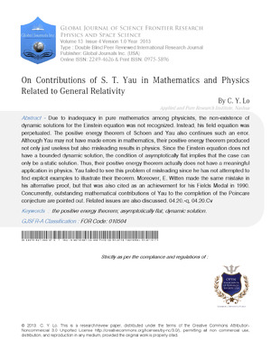 On Contributions of S. T. Yau in Mathematics and Physics Related to General Relativity