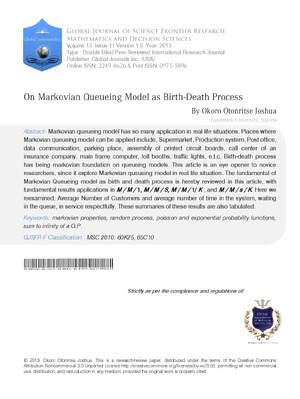 On Markovian Queueing Model as Birth-Death Process