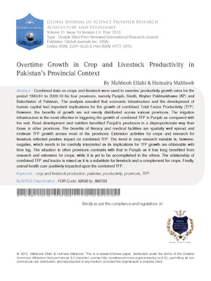 Overtime Growth in Crop and Livestock Productivity in Pakistanas Provincial Context