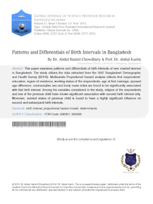 Patterns and Differentials of Birth Intervals in Bangladesh