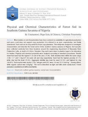Physical and Chemical Characteristics of Forest Soil in Southern Guinea Savanna of Nigeria
