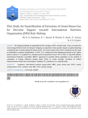 Pilot Study for Quantification of Emissions of Green House Gas for Decision Support towards International Maritime Organization (IMO) Rule Making