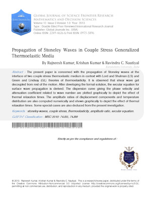 Propagation of Stoneley Waves in Couple Stress Generalized Thermoelastic Media