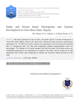 Public and Private Sector Participation and Tourism Development in Cross River State, Nigeria