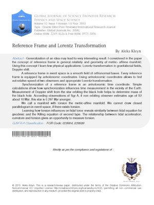 Reference Frame and Lorentz Transformation