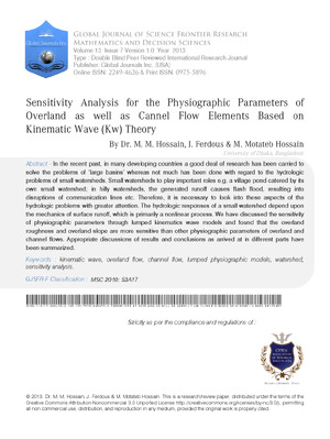 Sensitivity Analysis for the Physiographic Parameters of Overland as well as Cannel Flow Elements Based on Kinematic Wave (KW) Theory
