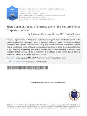Short Communication. Characterization of The Relic AlmuAcar Grapevine Cultivar