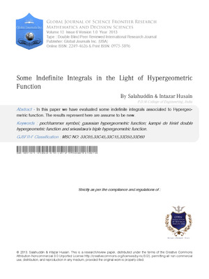 Some Indefinite Integrals in the Light of Hypergeometric Function