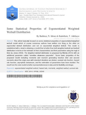 Some Statistical Properties of Exponentiated Weighted Weibull Distribution