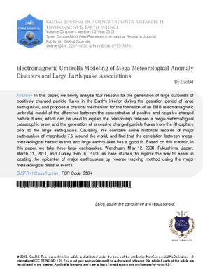 Electromagnetic Umbrella Modeling of Mega Meteorological Anomaly Disasters and Large Earthquake Associations