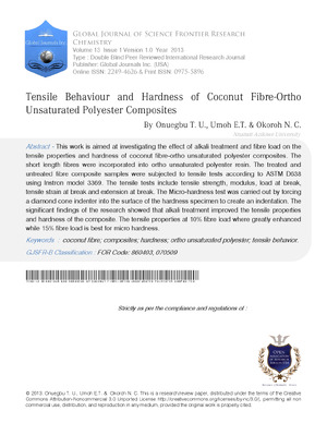 Tensile Behaviour and Hardness of Coconut Fibre-Ortho Unsaturated Polyester Composites