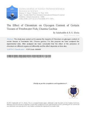 The Effect of Chromium on Glycogen Content of Certain Tissues of Freshwater Fish, Channa Gachua