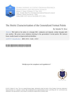 The Metric Characterization of the Generalized Fermat Points