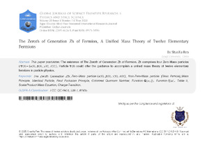 The Zeroth of Generation Zh of Fermion, A Unified Mass Theory of Twelve Elementary Fermions